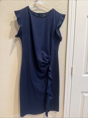Miusol Navy Ruffle Sheath Midi Dress